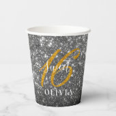 Eleganter Funkelnd Glitzer Sweet 16 Sechzehn Paper Pappbecher (Rückseite)