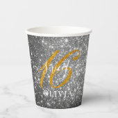 Eleganter Funkelnd Glitzer Sweet 16 Sechzehn Paper Pappbecher (Vorderseite)