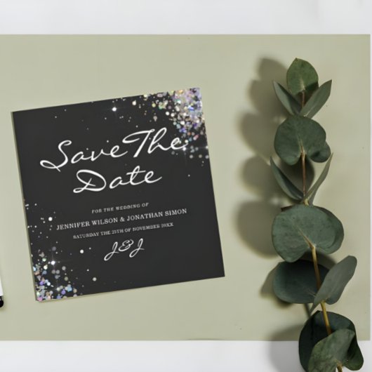 Eleganter Funkelnd holografischer Glitzer Black Mo Save The Date
