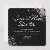 Eleganter Funkelnd holografischer Glitzer Black Mo Save The Date (Vorderseite)