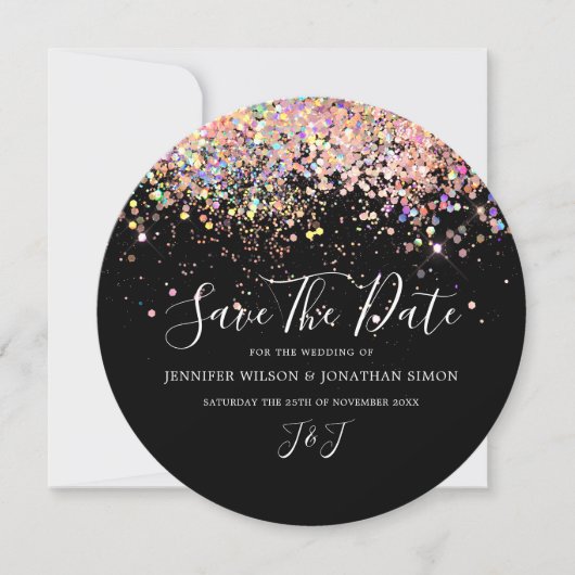 Eleganter Funkelnd-rosa-Glitzer Schwarz Save The Date (Vorderseite)