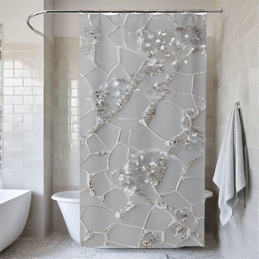 Eleganter funkelnder Duschvorhang in weißer Folge