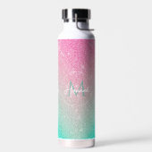 Eleganter funkelnder Glitzer Pink Mint Gradient Trinkflasche (Links)