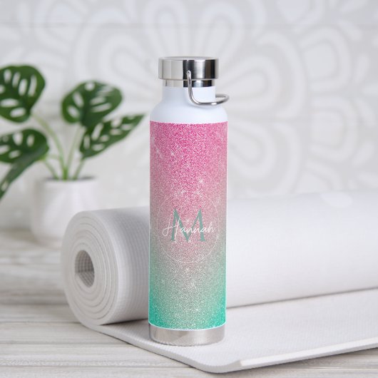 Eleganter funkelnder Glitzer Pink Mint Gradient Trinkflasche (Yoga)