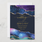 Eleganter Galaxy Blue, Lila & Gold Agate QR Code Einladung (Vorderseite)