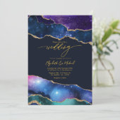 Eleganter Galaxy Blue, Lila & Gold Agate QR Code Einladung (Stehend Vorderseite)