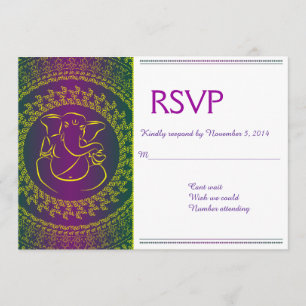 Eleganter Ganesh   Indische Gottheit Lila RSVP Kar Einladung