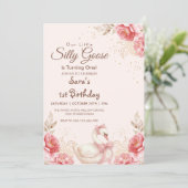 Eleganter Gänse und Pfirsichblüte Erster Geburtsta Einladung (Stehend Vorderseite)
