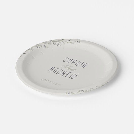 Eleganter Garten Blumen rustikale Hochzeit Monogra Pappteller (Schrägansicht)