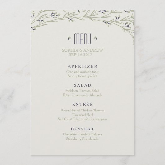 Eleganter Garten Blumen rustikales Hochzeitsmenü Menükarte (Vorderseite)