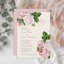 Eleganter Garten Blush Pink Bläsercreme Hochzeit Einladung