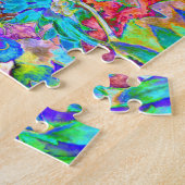Eleganter Garten mit abstrakt rosa blauen Blumen Puzzle (Seite)