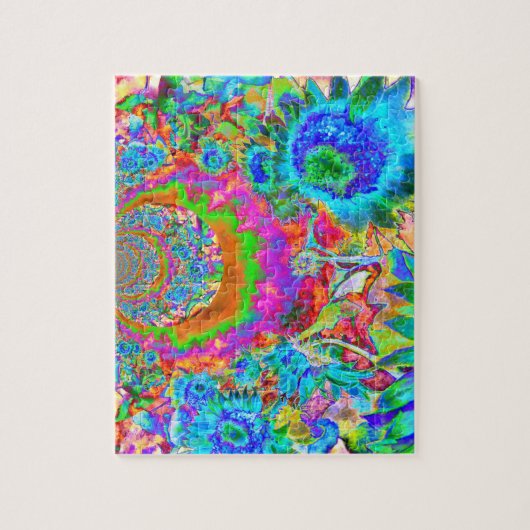 Eleganter Garten mit abstrakt rosa blauen Blumen Puzzle (Vertikal)