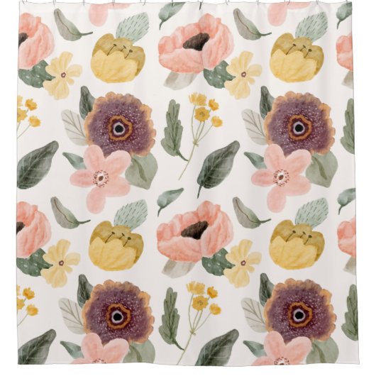 Eleganter Garten mit Blumen. Rosa und weiß Duschvorhang (Vorderseite)