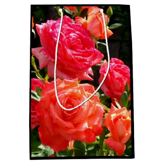 Eleganter Garten mit orangefarbenen Rose Rose Mittlere Geschenktüte (Vorderseite)