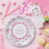 Eleganter Garten Pink Chinoiserie Babydusche Pappteller (Party)