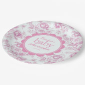 Eleganter Garten Pink Chinoiserie Babydusche Pappteller (Schrägansicht)