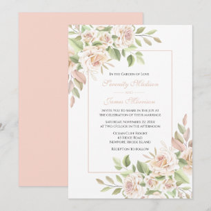 Eleganter Garten Rose Rosa Blumenzitat Einladung