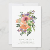 Eleganter Garten Wasserfarben Lila Orange Save The Date (Vorderseite)