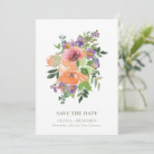 Eleganter Garten Wasserfarben Lila Orange Save The Date (Stehend Vorderseite)