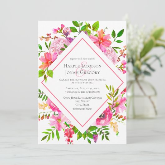 Eleganter Garten Wasserfarben Rosa Blumenzwiebelei Einladung (Stehend Vorderseite)