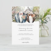 Eleganter Gay Garden Hochzeit von zwei Hochhäusern Einladung (Stehend Vorderseite)