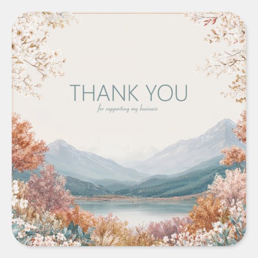 Eleganter Gebirgssee-Blüten-Goldrahmen-Landschaft Quadratischer Aufkleber (Vorderseite)
