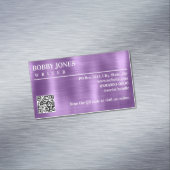 Eleganter, gebürsteter Lila Foil Metallic QR-Code Magnetische Visitenkarte (Beispiel)