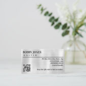 Eleganter, gebürsteter Silber Foil Metallic QR Cod Visitenkarte (Stehend Vorderseite)