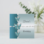 Eleganter Geburtstag Aquamariner Blauschmetterling Einladung (Stehend Vorderseite)