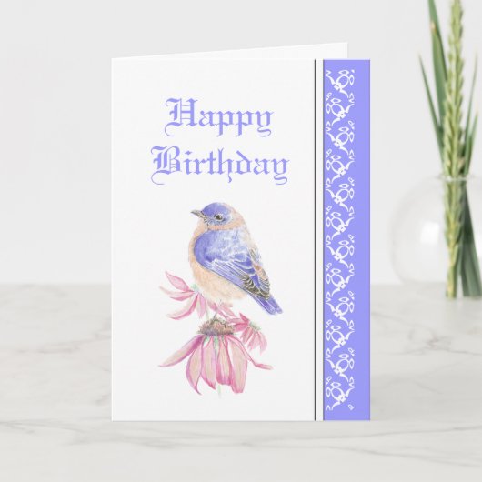 Eleganter Geburtstag, Blue Bird, Garden Blume Karte (Vorderseite)