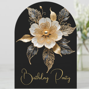 Eleganter Geburtstag Gold Schwarz Weiß Blume Einladung