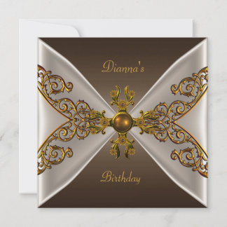 Eleganter Geburtstag Kaffee Brown Old Gold Jewel 2 Einladung