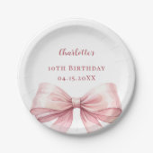 Eleganter Geburtstag mit rosa Schleife Pappteller (Vorderseite)