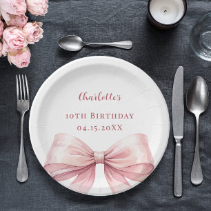 Eleganter Geburtstag mit rosa Schleife Pappteller