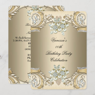 Eleganter Geburtstag Perle Sepia Kaffee Gold Einladung