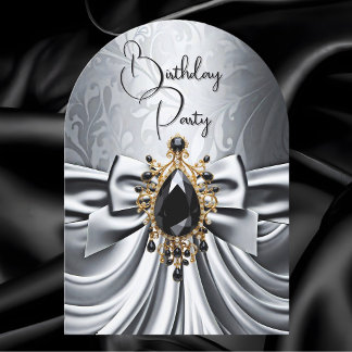 Eleganter Geburtstag Silver Gray Gold Black Jewel  Einladung