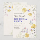 Eleganter Geburtstag von Wildblumen Einladung (Vorne/Hinten)