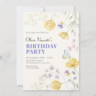 Eleganter Geburtstag von Wildblumen Einladung