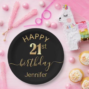 eleganter Geburtstag zum 21. Gold Schwarz Minimali Pappteller