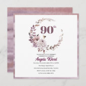 Eleganter Geburtstagsfeier Blumenbeete 90. Glitzer Einladung (Vorne/Hinten)