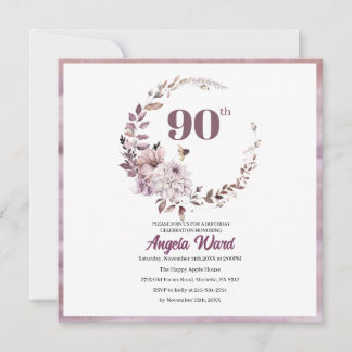 Eleganter Geburtstagsfeier Blumenbeete 90. Glitzer Einladung
