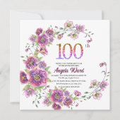 Eleganter Geburtstagsfeier Blumenkohl Glitzer 100 Einladung (Vorderseite)