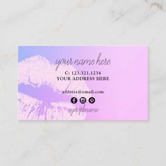 Eleganter Gefälle lila Lippen Make-up Künstler Visitenkarte (Rückseite)