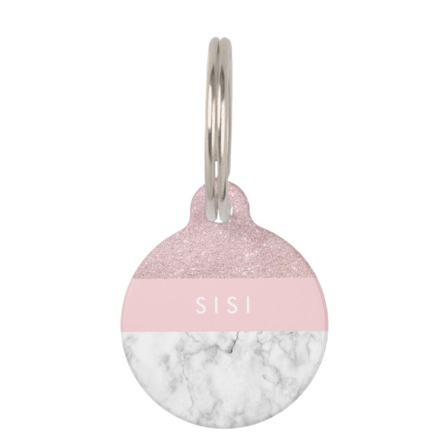 Eleganter, geistlicher Rose-Gold-Glitzer und weiße Haustiermarke (Vorderseite)