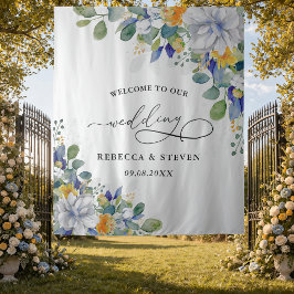 Eleganter, gelb-blau-blauer Empfang Wandteppich