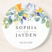 Eleganter, gelb-weißer Hochzeitsstein Getränkeuntersetzer (Vorne)