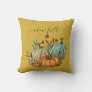 Eleganter gelber Aquarell-Kürbis Farmhouse Herbst Kissen