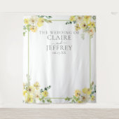 Eleganter, gelber, blumengeschmückter Hintergrund Wandteppich (Vorderseite)