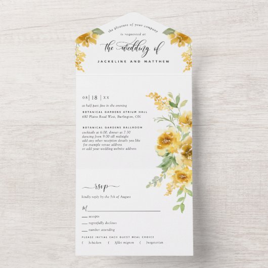 Eleganter gelber Blumenzwiebelriss UAWG All In One Einladung (Innen Boden)